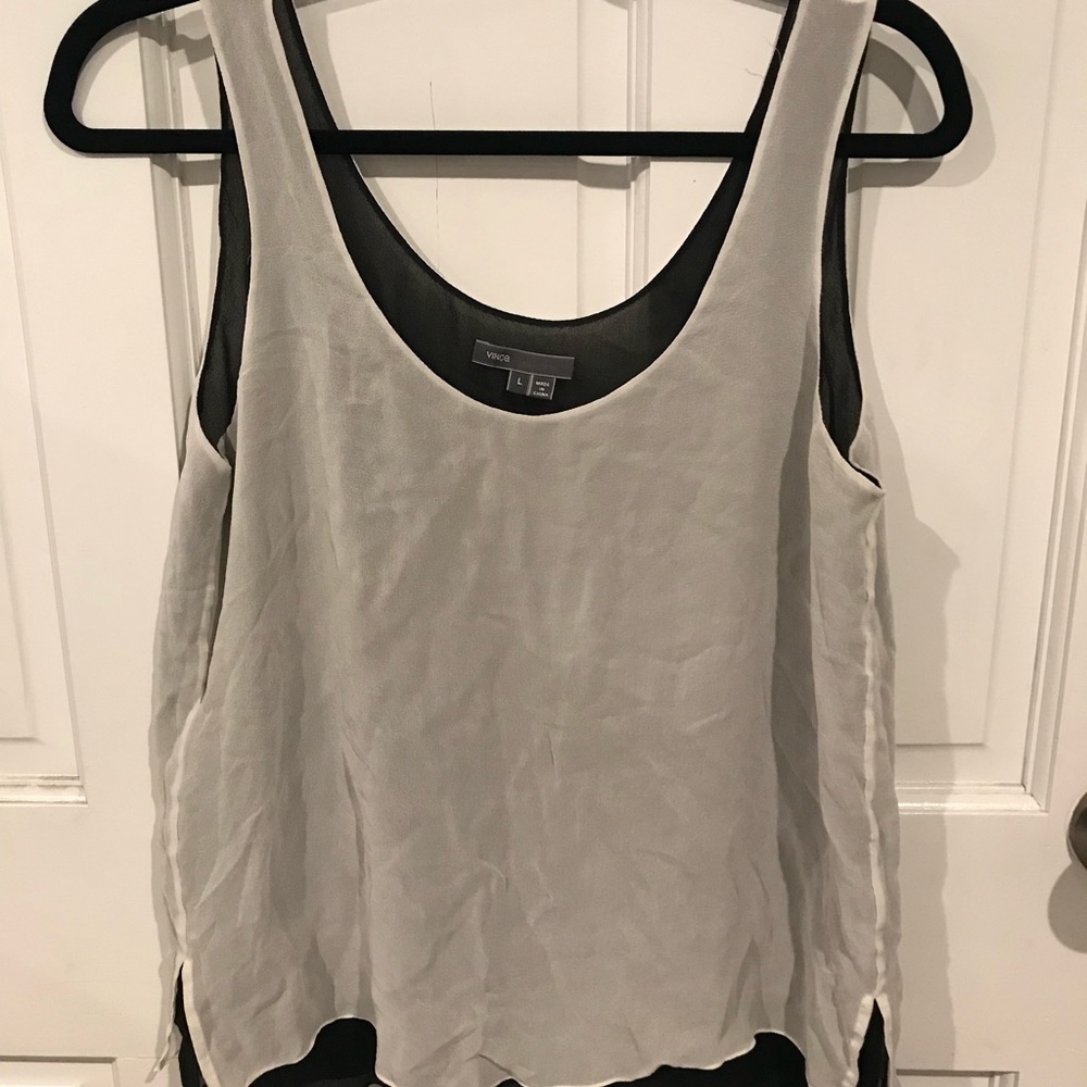 vince Double Layer Sheer Gauze Black & White Tank